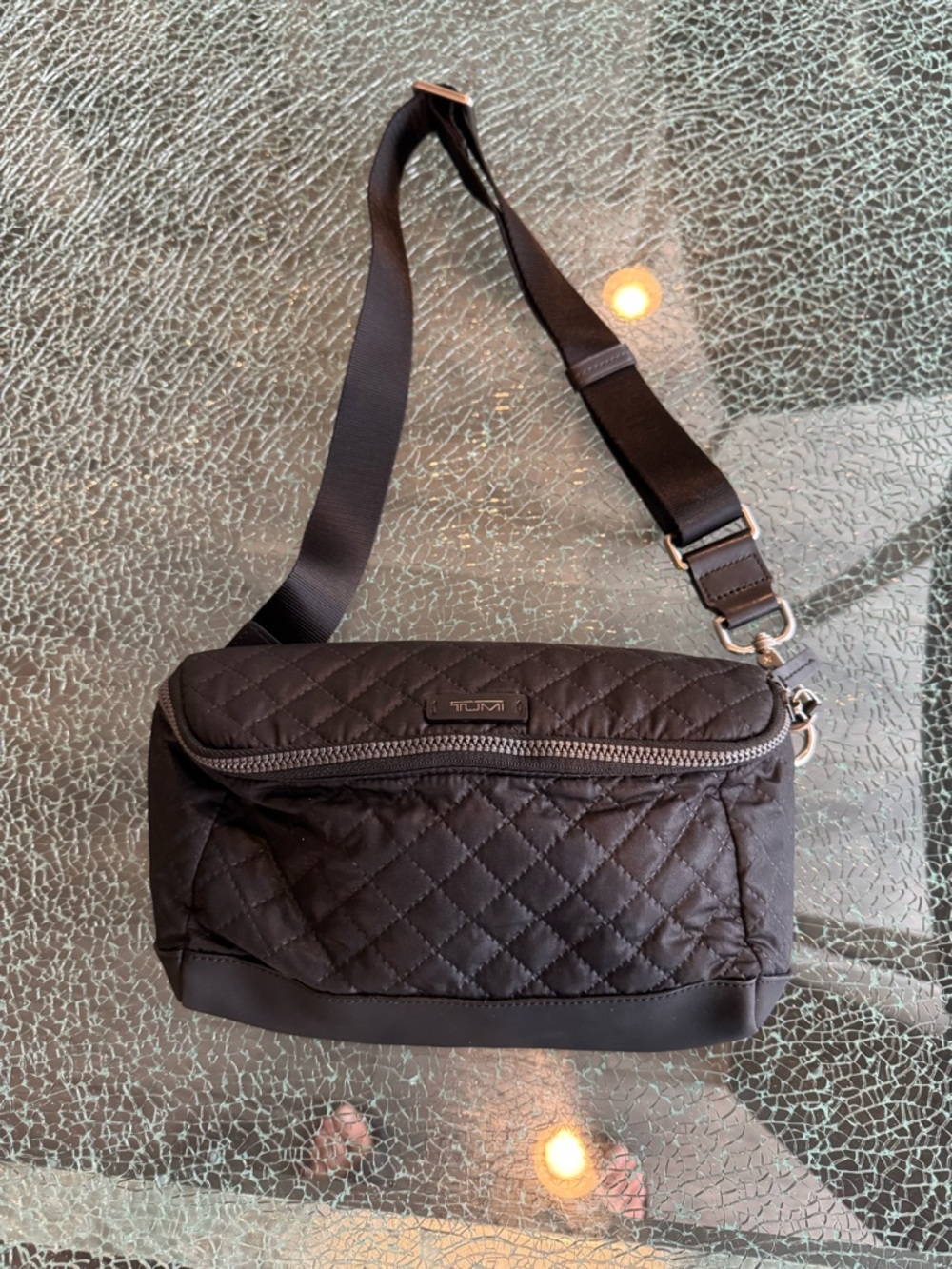 Tumi Black Quilted Crossbody Bag with Logo Plaque